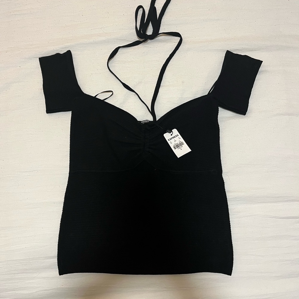 Express Black and White Short Sleeve Bustier Bodysuit